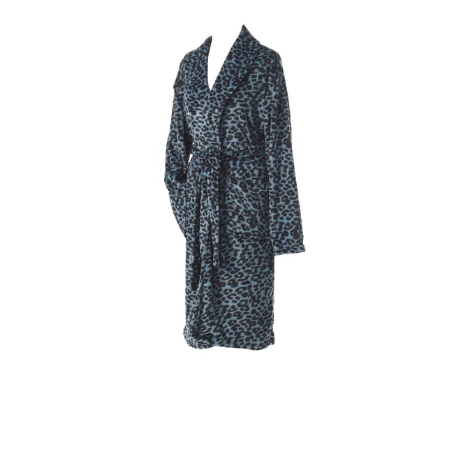 Peignoir col chale Leopard bleu bleu <span itemprop=