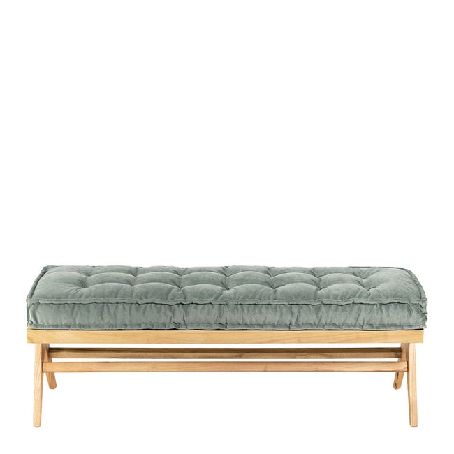 Banc MENA velours hévéa finition bois blond Couleur vert <span itemprop=