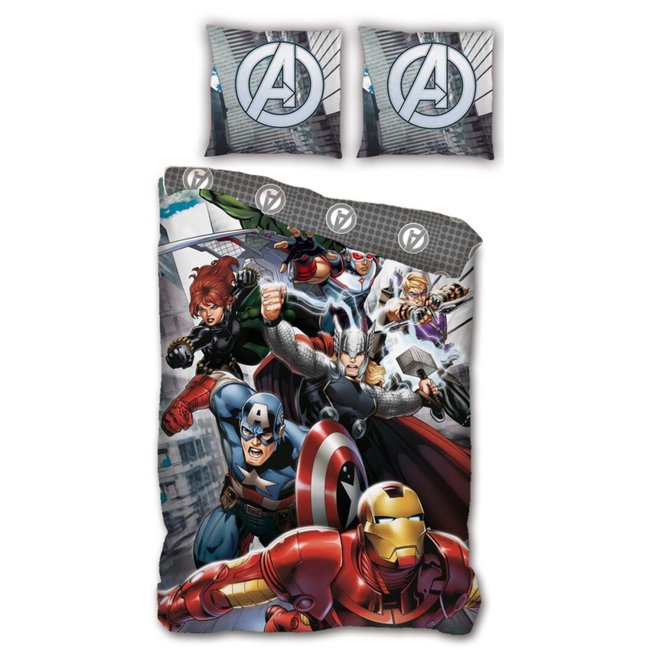 Parure de lit Enfant Iron Man et Captain America gris <span itemprop=