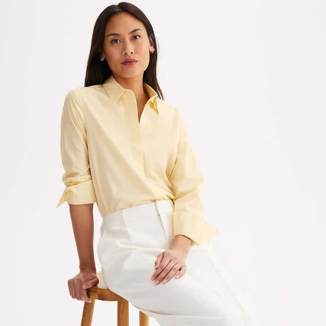 Chemise en coton, manches longues jaune <span itemprop=