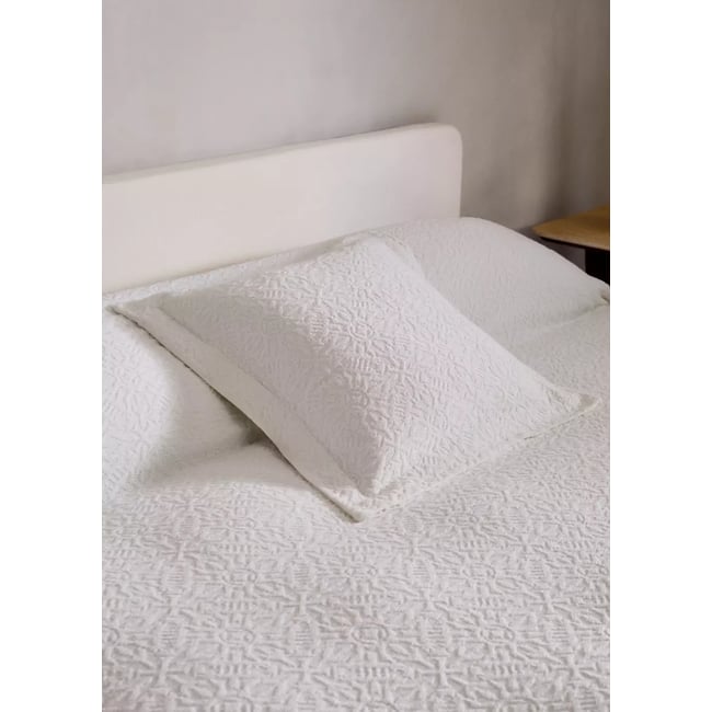 Housse de coussin coton jacquard dessin mosaïque 50x50 cm blanc <span itemprop=