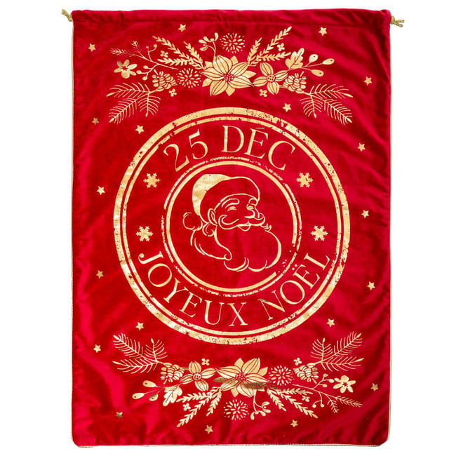 Hotte Grand Modèle Imprimé Père Noël 50 x 70 cm Couleur rouge <span itemprop=
