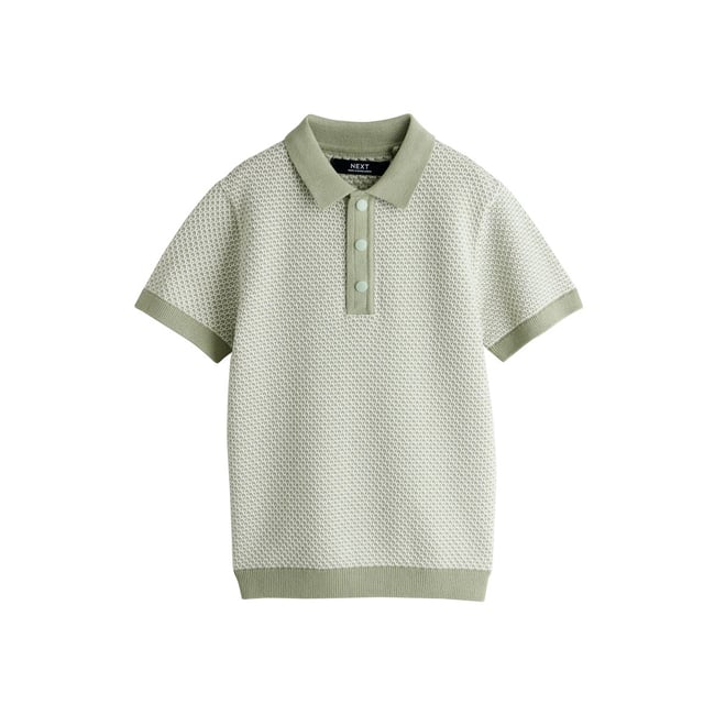 Polo en maille texturée avec col à pressions vert <span itemprop=