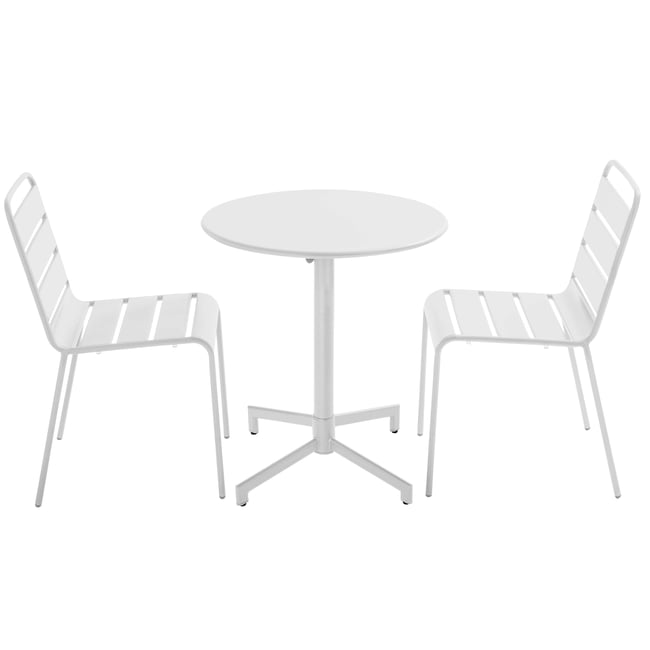 Salon de jardin table ronde et 2 chaises en métal, PALAVAS - OVIALA