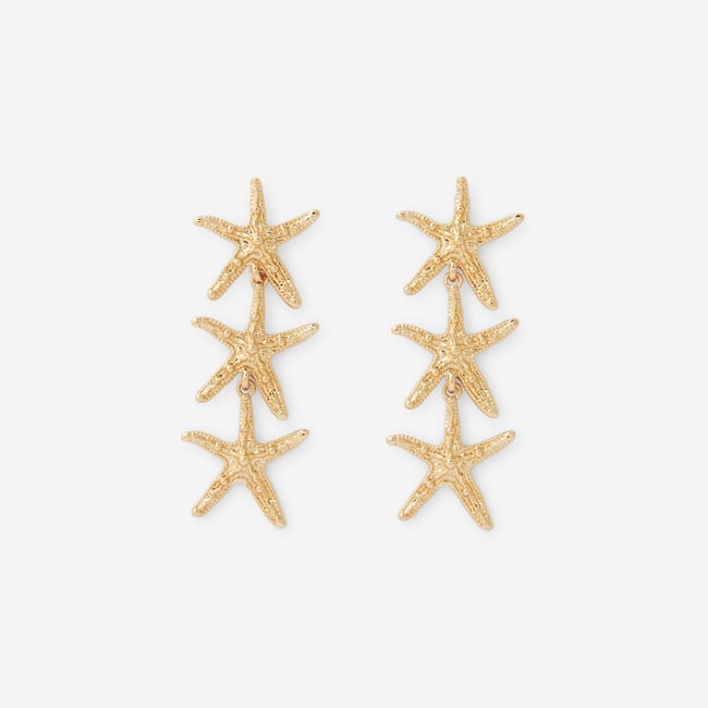 Boucles d'oreilles longues étoiles de mer doré <span itemprop=