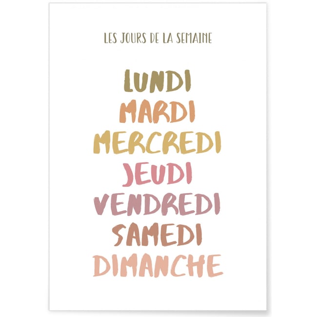 Affiche Les jours de la semaine Couleur blanc <span itemprop=
