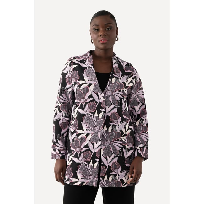 Veste Jacquard motif fleurs noir <span itemprop=