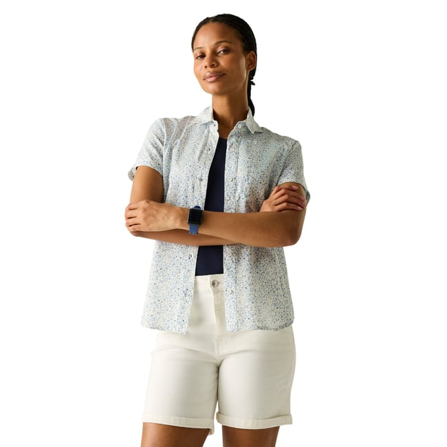 Chemise manches courtes motif/style pétale blanc imprimé <span itemprop=