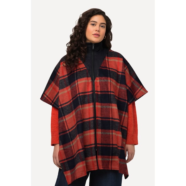 Poncho oversize à col camionneur et manches orange rouge <span itemprop=