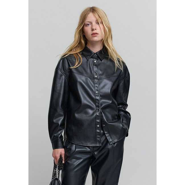 Camisa de manga larga con botones de presión negro <span itemprop=