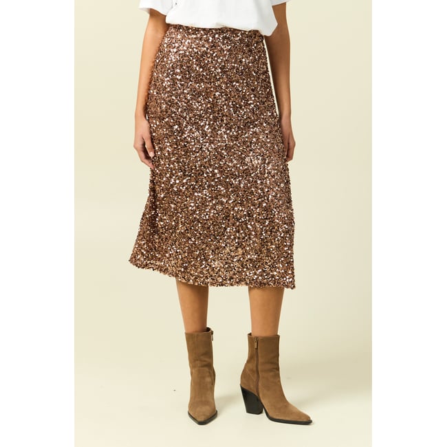 Jupe à sequins doublée vieux rose <span itemprop=