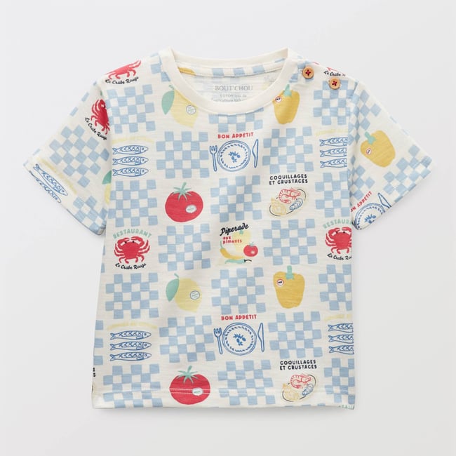 T-shirt manches courtes imprimé en coton BIO GOTS naturel <span itemprop=
