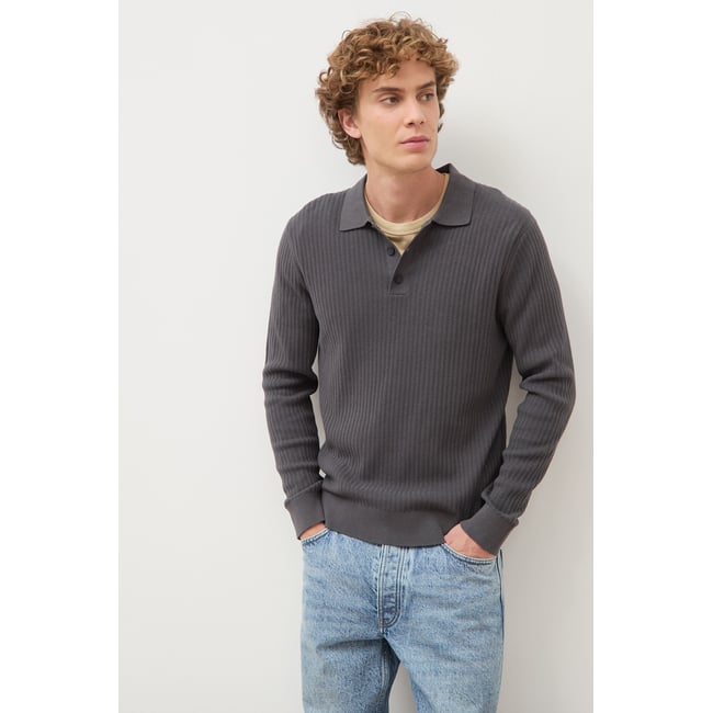 Pull manches longues en coton gris foncé <span itemprop=