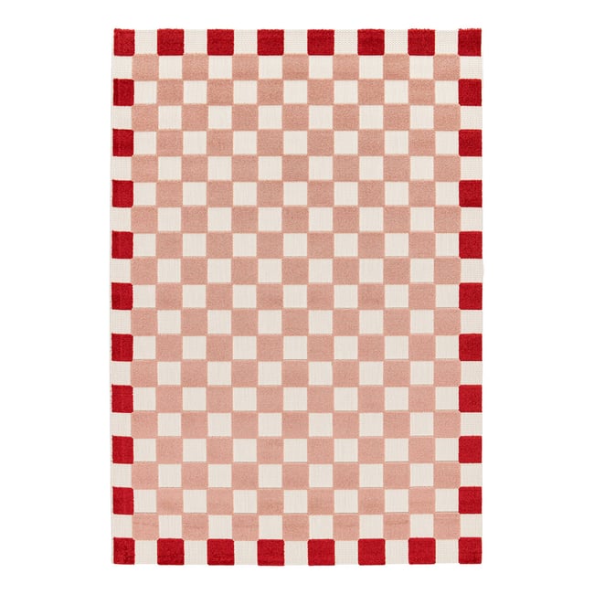 Tapis intérieur rectangulaire damier MONA Couleur rouge / rose <span itemprop=