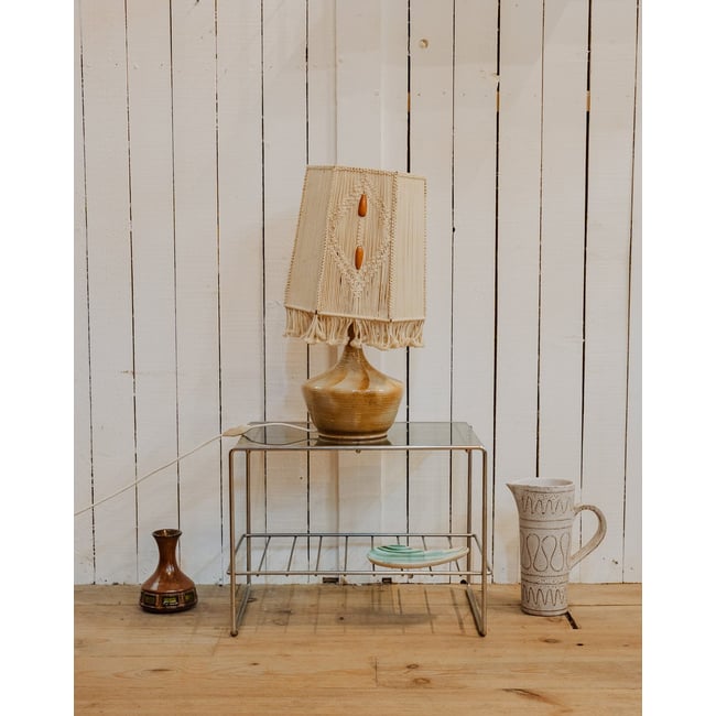 Lampe à poser en céramique et macramé Julia N°1134 - Bon état Couleur beige <span itemprop=