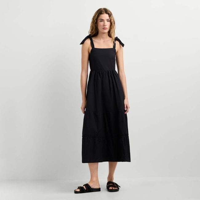 Robe Midi À Bretelles En Popeline noir <span itemprop=