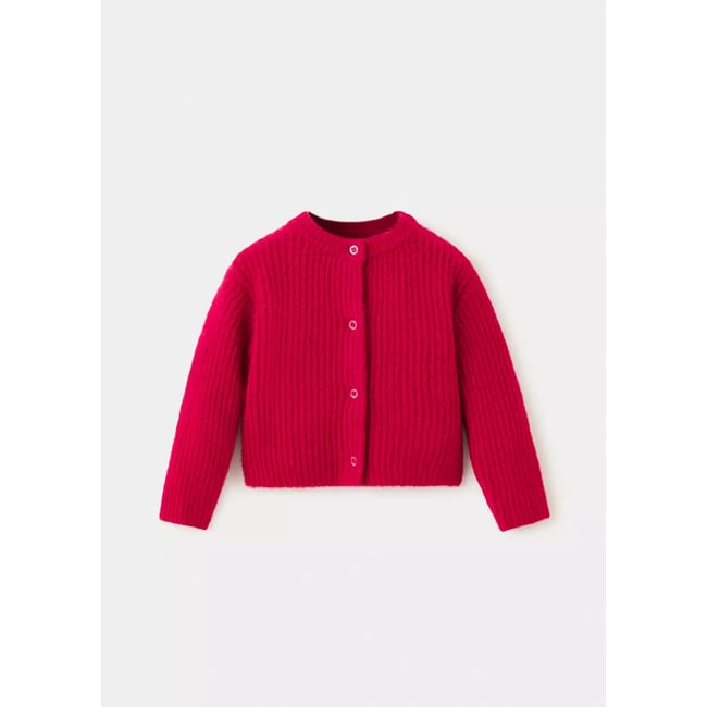 Cardigan côtelé boutons rouge <span itemprop=