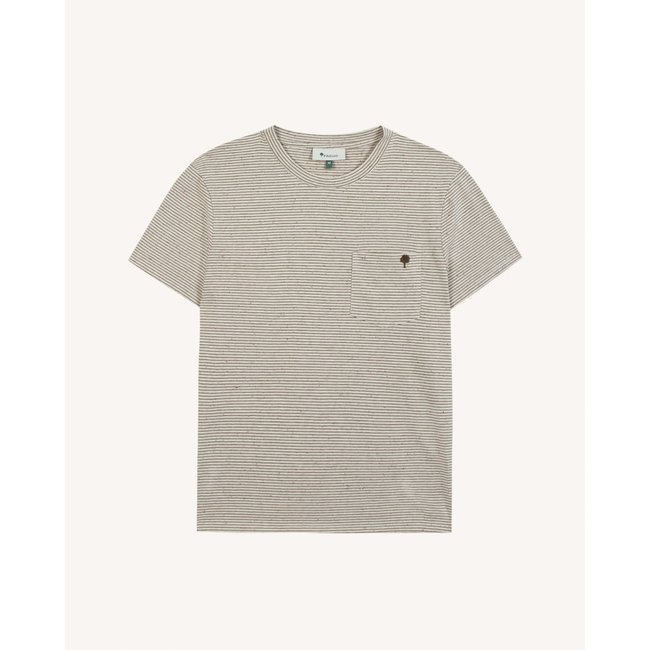 T-shirt OLONNE OLONNE écru et kaki <span itemprop=