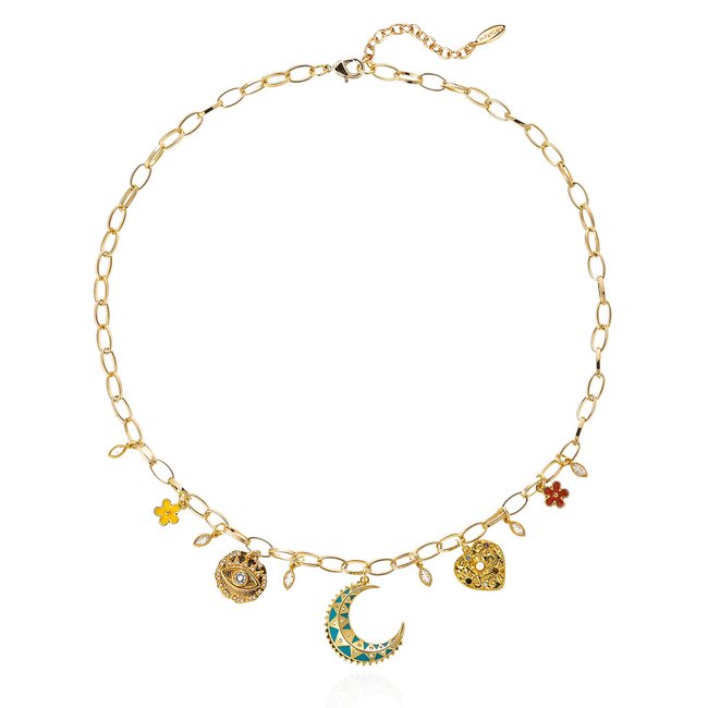 Collier ras de cous avec pampilles et charms CHUPITO vert <span itemprop=