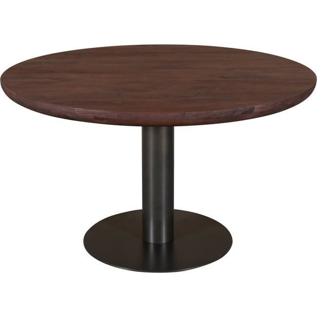Table à manger ronde en manguier et fer Couleur marron épicé <span itemprop=