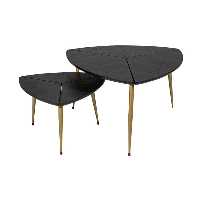 Lot de 2 tables gigognes finition bois et pieds en métal Couleur noir-or <span itemprop=