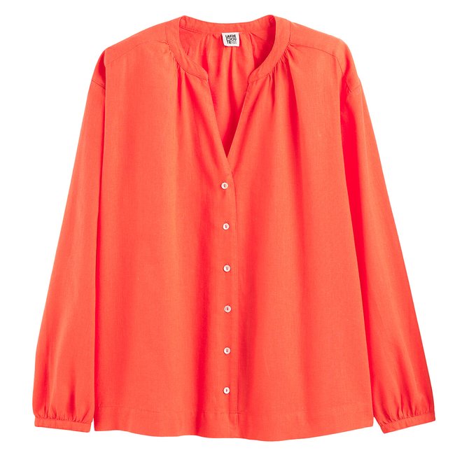 Chemisier ample col tunisien, en lin et coton orange <span itemprop=