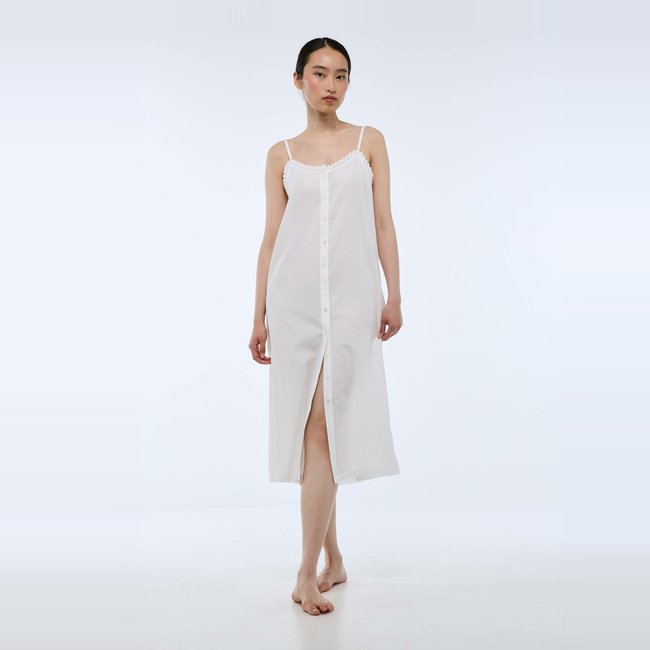 Chemise de nuit longue en coton BIO GOTS ecru <span itemprop=