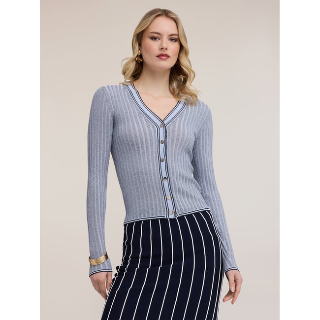 Cardigan en tricot côtelé mélangé fil textile - MOTIVI