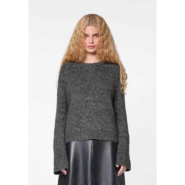 Pull col rond en grosse maille chiné v002229 <span itemprop=
