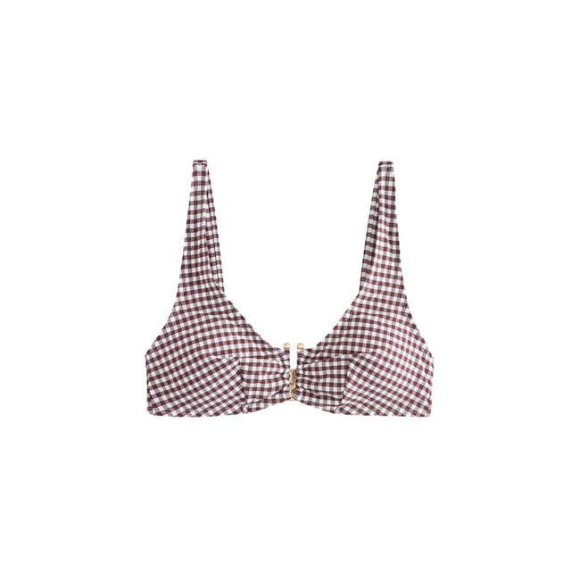 Haut de bikini court vichy marron chocolat <span itemprop=