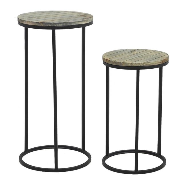 Sellettes en métal noir et pin (Lot de 2) Couleur noir <span itemprop=