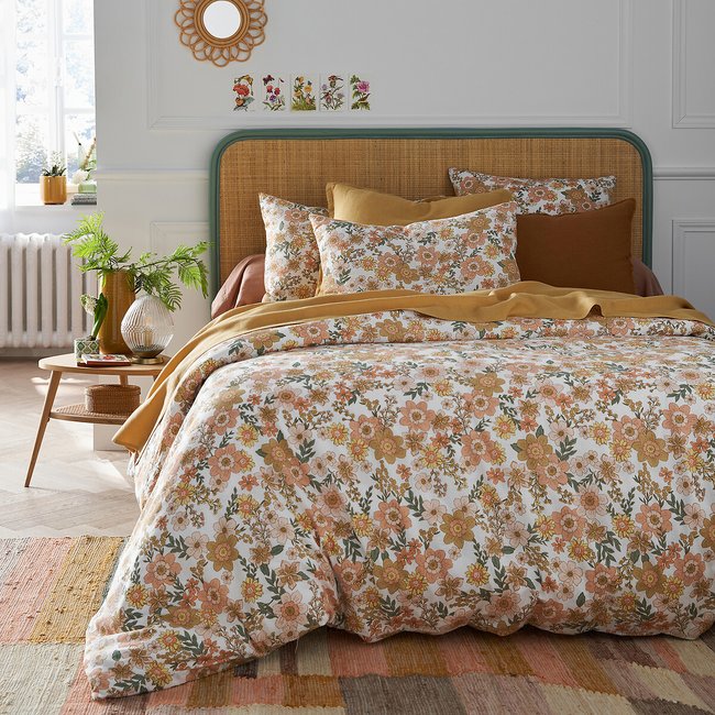 Housse de couette coton/lin lavé, Rosemary imprimé fleurs <span itemprop=
