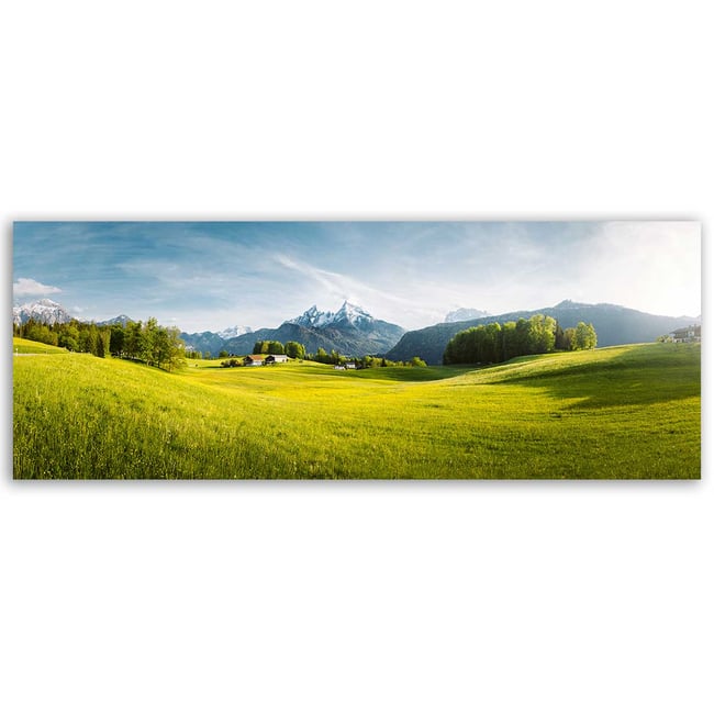 Tableau panoramique vallée verte maisons de campagne Couleur toile imprimée <span itemprop=