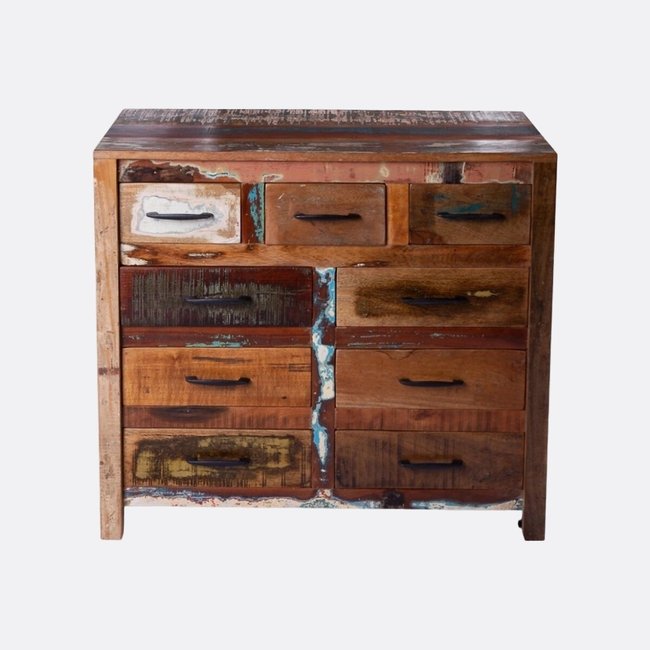 Комод лофт из массива манго, 9 ящиков каштановый SO'HOME