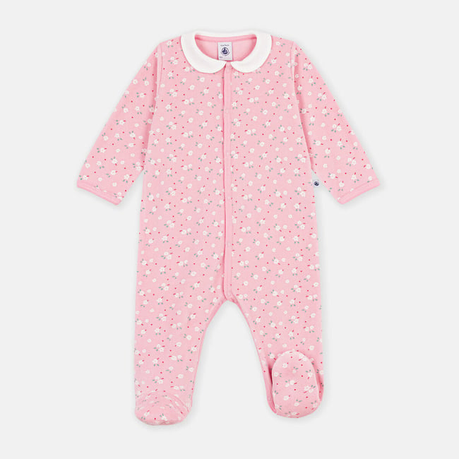 Pyjama imprimé fleurs, col Claudine rose <span itemprop=