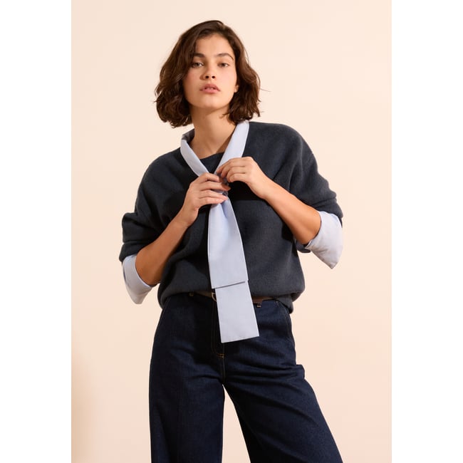 Pull manches longues avec lien à nouer SHERLEY encre <span itemprop=