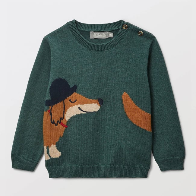 Pull brodé contenant de la laine palme <span itemprop=