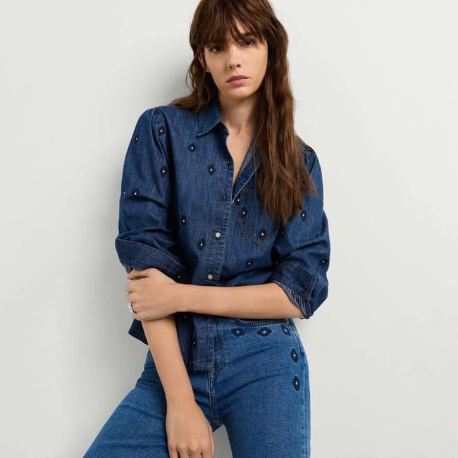 Chemise Coupe Regular En Denim 6.25 oz  bleu shirting denim <span itemprop=