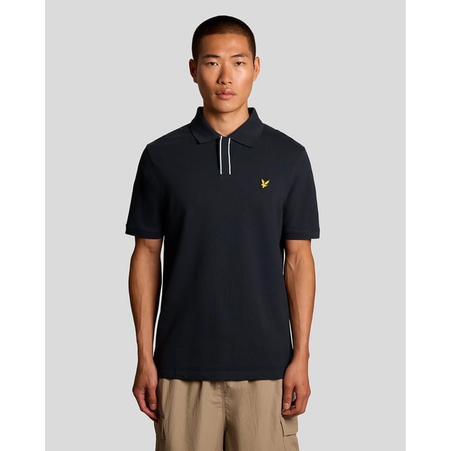 Polo patte à liserés contrastés bleu foncé marine <span itemprop=