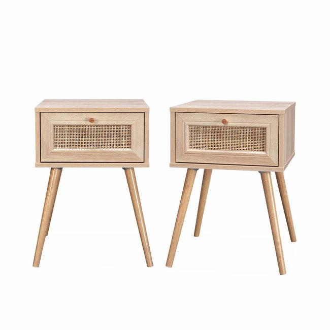 Table de chevet effet bois et cannage 1 tiroir (lot de 2) BOHÈME - SWEEEK