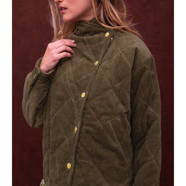 Veste matelassée en velours, KAPURO kaki <span itemprop=