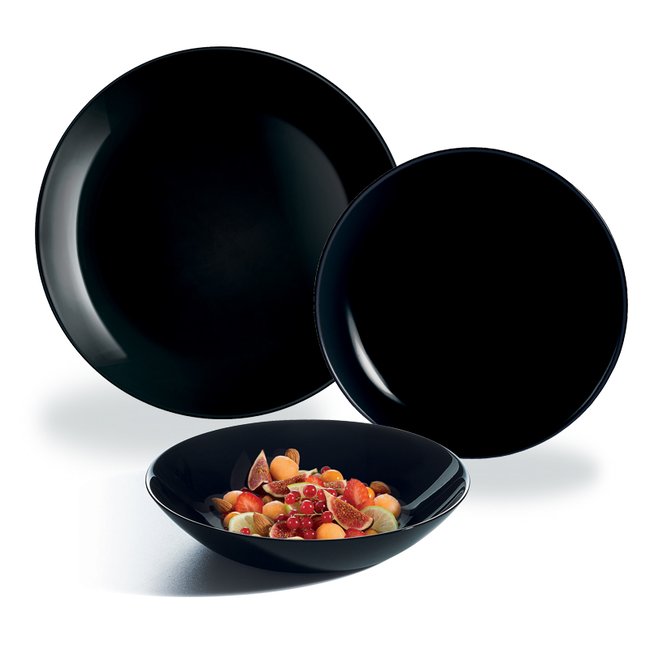 Service de table 18 pièces Diwali Noir Couleur noir <span itemprop=