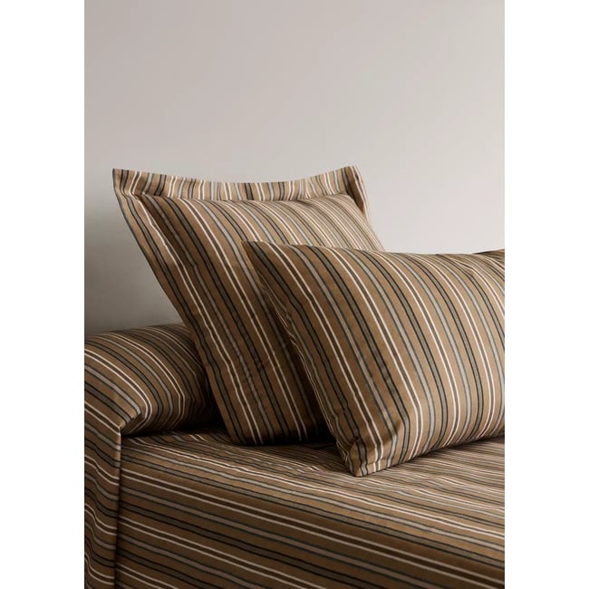 Lot de 2 taies d'oreiller en percale de coton rayures 50x75 cm tabac <span itemprop=