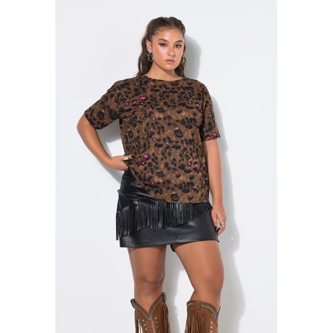 T-shirt oversize, imprimé léopard chameau <span itemprop=
