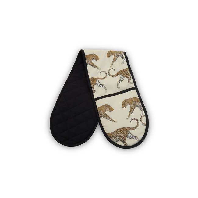 Cotton Double Oven Glove in Leopards, black, SO'HOME