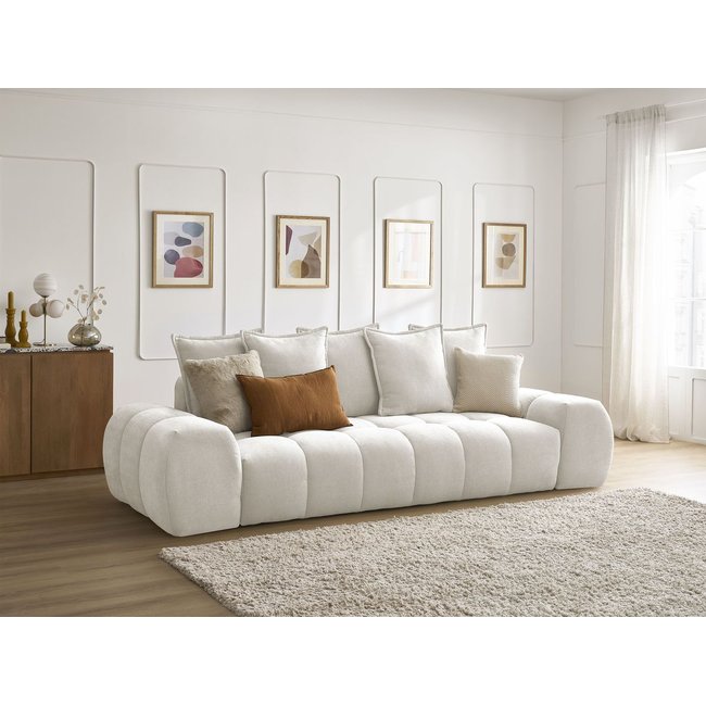 Canapé droit convertible 3 places en tissu texturé, EVEREST - BOBOCHIC