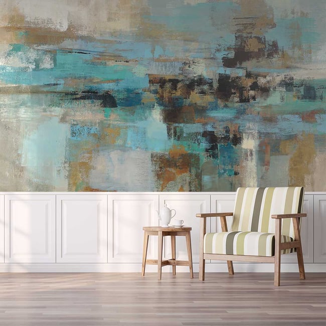 Papier peint impression turquoise Couleur intissé <span itemprop=