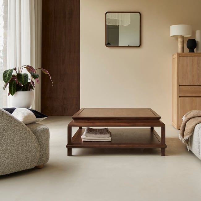 Table basse en Acacia massif, ACHILLE Couleur marron foncé <span itemprop=