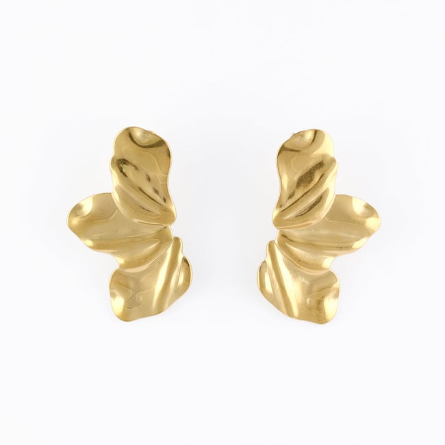 Boucles d'oreilles demi-feuilles acier inoxydable doré <span itemprop=