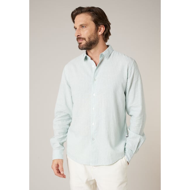 Chemise manches longues homme en lin à légères rayures MYERS - DEELUXE